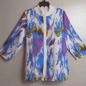 NWOT MISSLOOK Multi-Color Printed Turn-Down Collar Button-Up Tunic Blouse Sz 3XL
